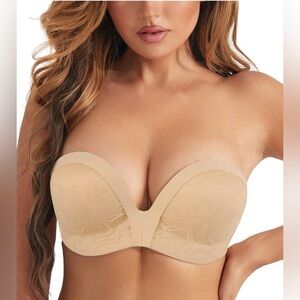 Amazon Strapless Deep Plunge Lace Bra - Cream